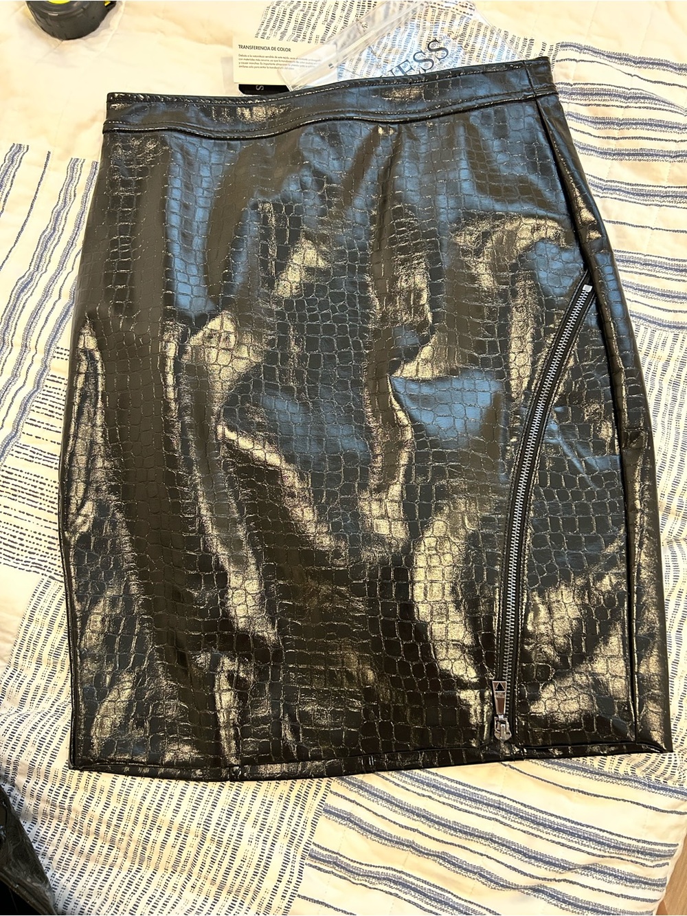 Guess Black Faux Croc Patent Pencil Skirt with Side Zip